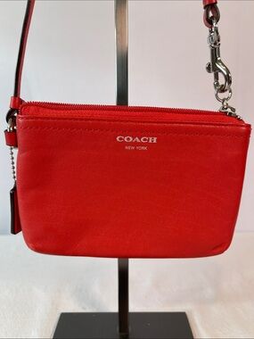 Coach Red Leather Corner Zip Wristlet Wallet Clutch